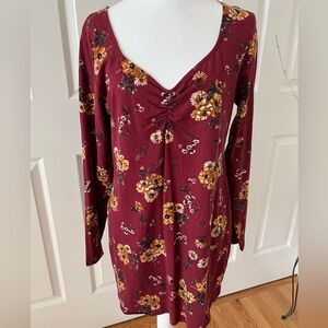 Wild Fable Floral Long Sleeve Mini Dress Burgundy Gold size large 3 for $20